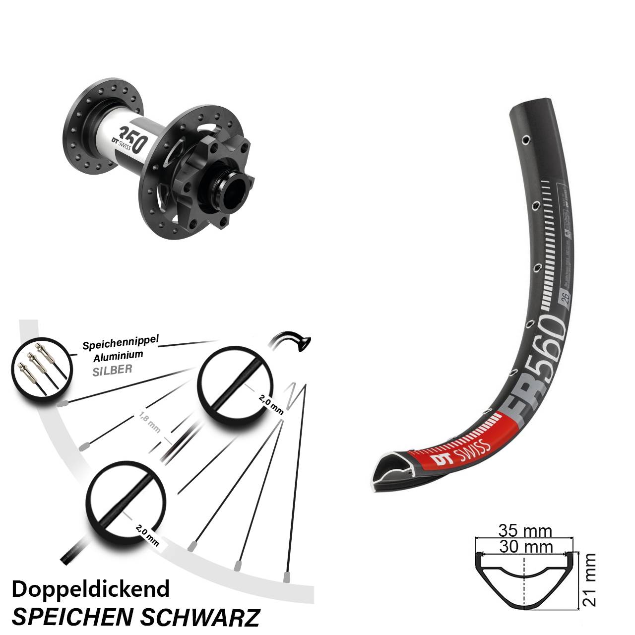 26 Zoll Vorderrad DT Swiss FR560-350 6-Loch 15x100
