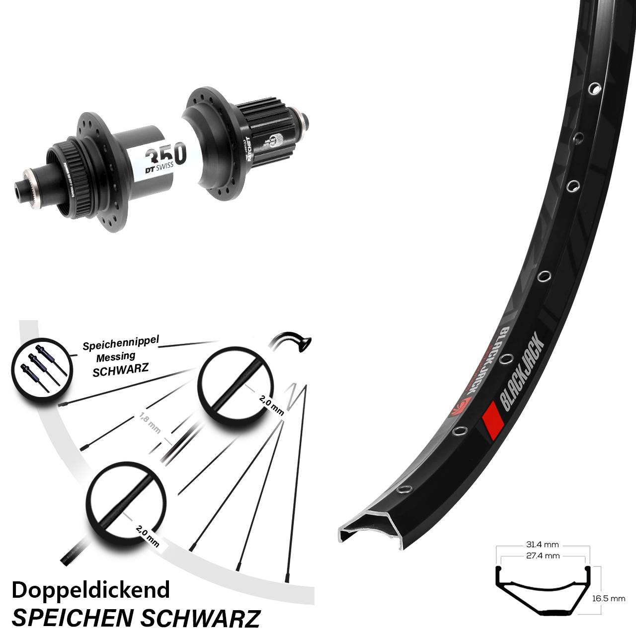 Hinterrad Centerlock 27,5 Zoll Rodi Ready 27 DT Swiss 350 Micro Spline QR Boost