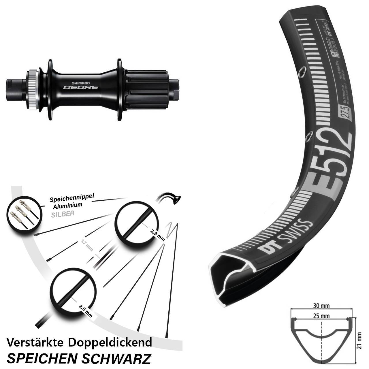 DT Swiss E512 Shimano Deore FH-M6010-B 29 Zoll Disc Laufrad 12x148 8-11 fach HG