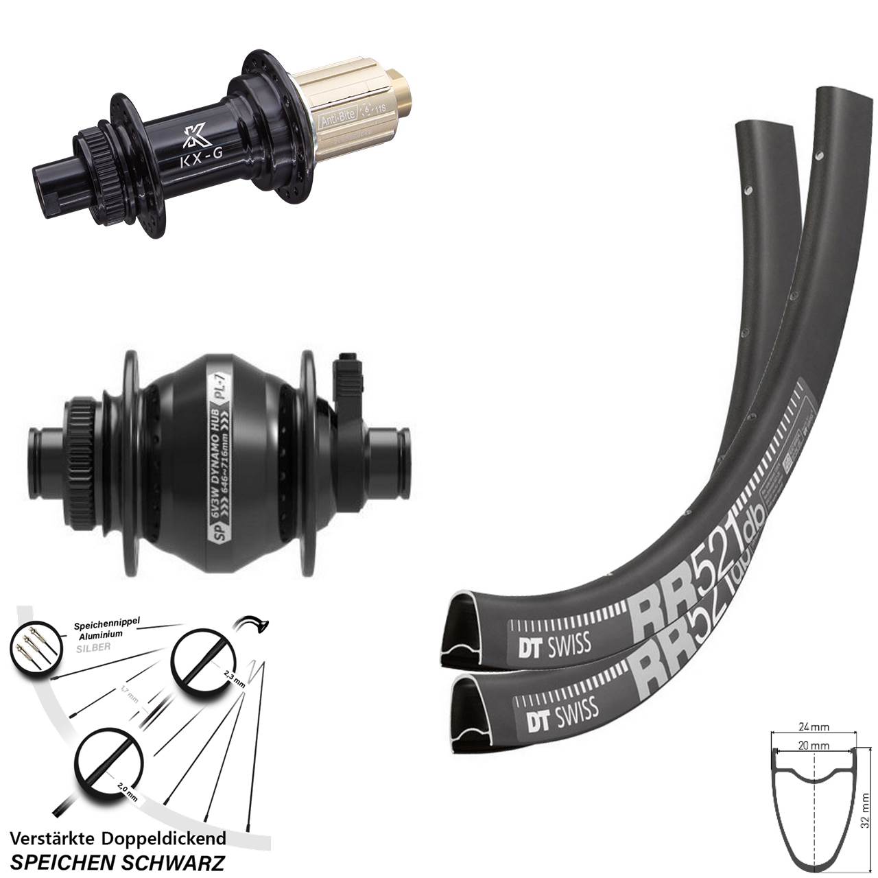 Disc Laufradsatz 28 Zoll DT Swiss RR 521 KX-G Shutter Precision PL-7 8-12 fach 12x100/142