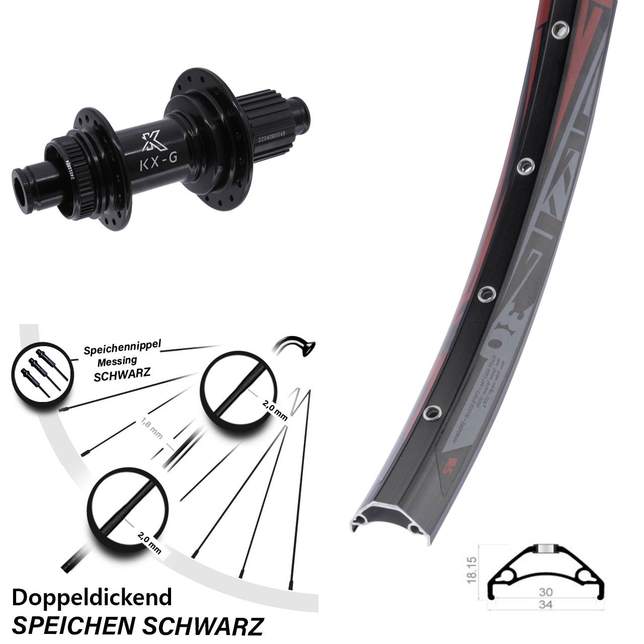 Hinterrad 29 Zoll Rodi TRYP 30 KX-GS Micro Spline 12x142