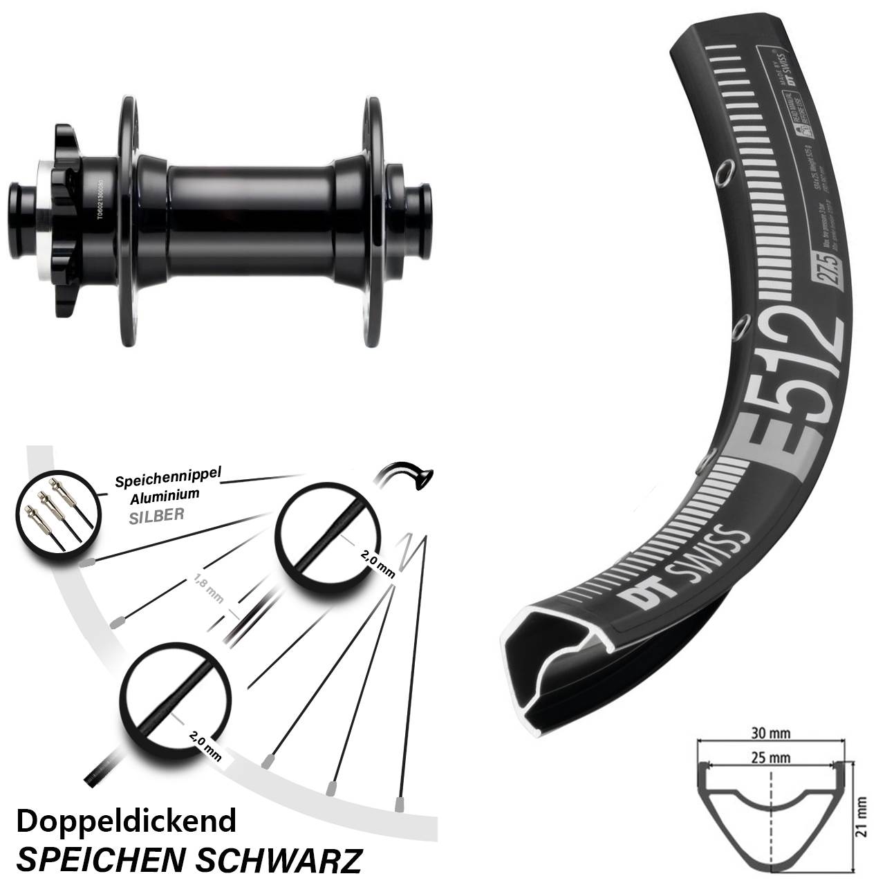 Laufrad 27,5 Zoll DT Swiss E 512 Disc Novatec D341-B15 Boost schwarz