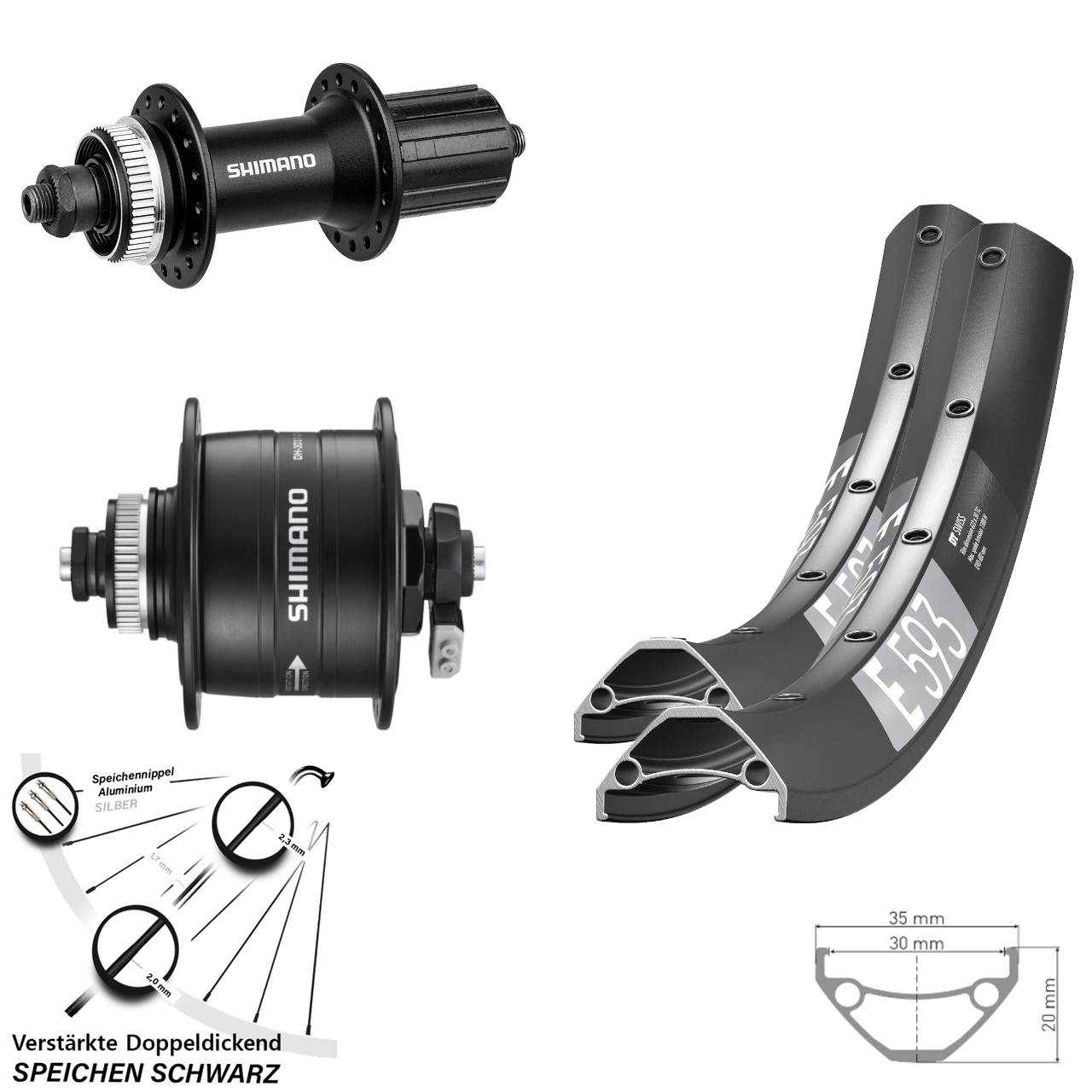 DT Swiss E593 Shimano Alivio DH-3D37 29 Zoll Centerlock Laufradsatz QR 8-11 fach HG