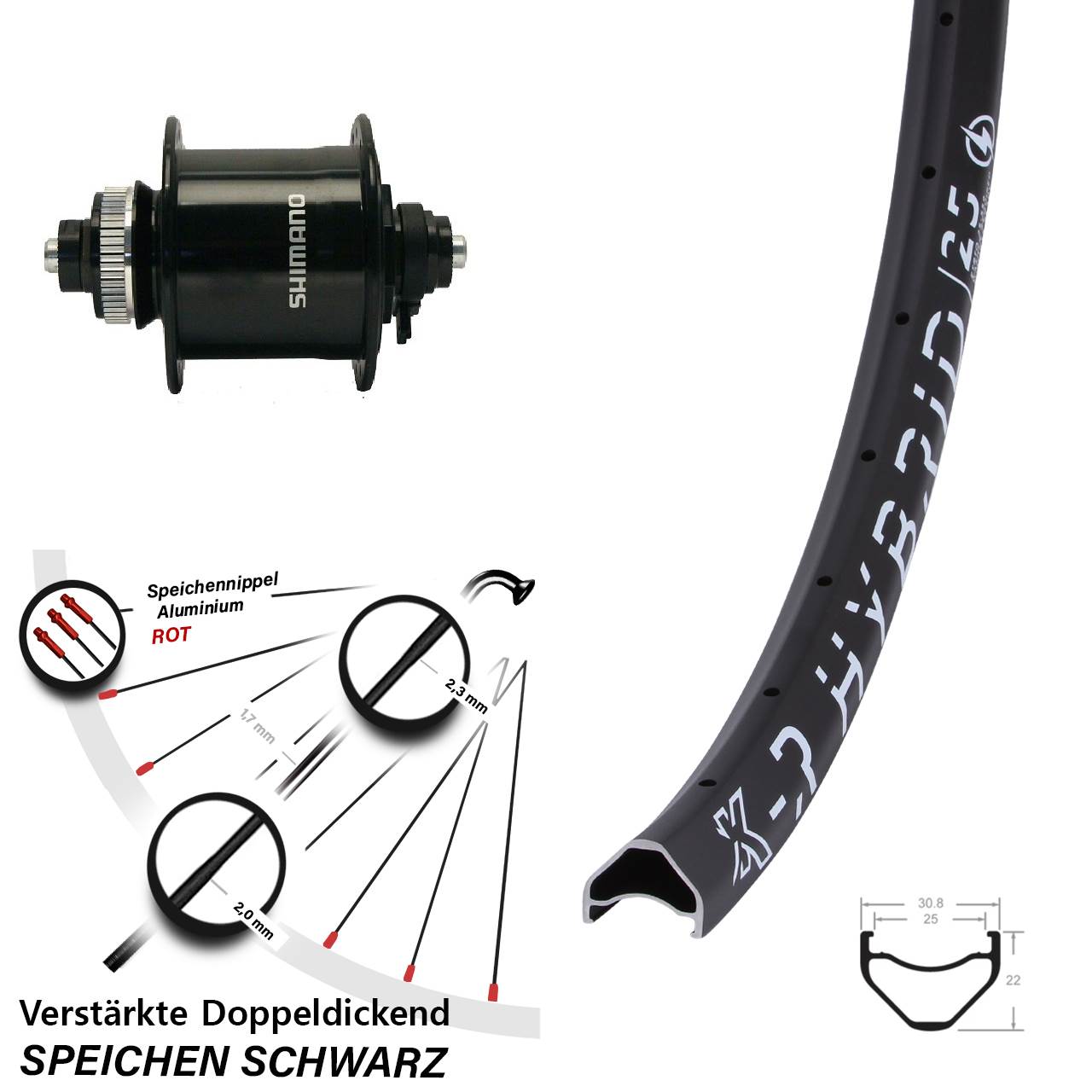 Vorderrad 27,5 Zoll KX-R Hybrid 25 Shimano DH-UR700-3D