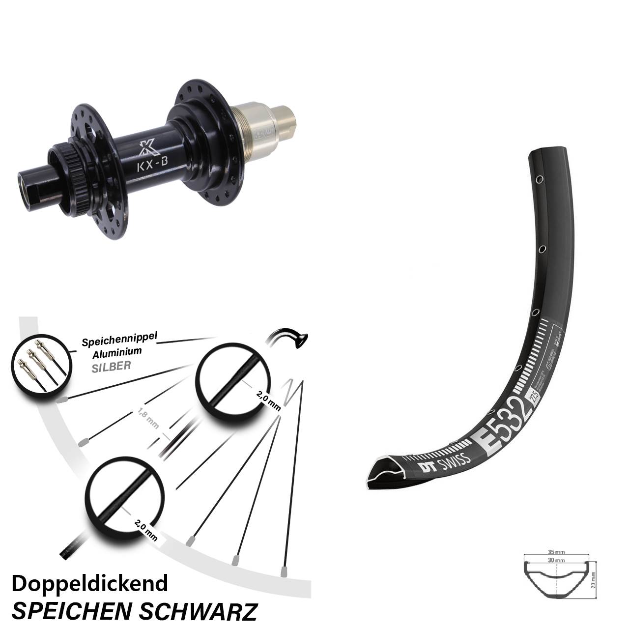 DT Swiss E 532 27,5 Zoll Hinterrad KX-B Centerlock XD 12x148