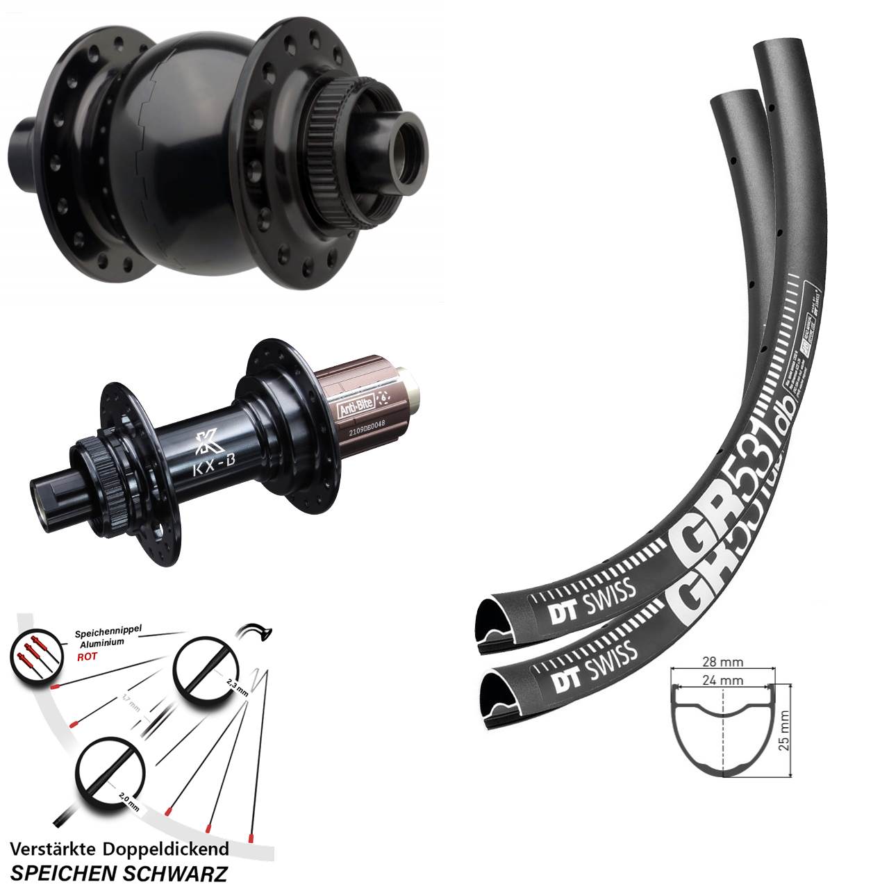 Disc Laufrad-Satz 27,5 Zoll DT Swiss GR 531 KX-B SON 28 8-12 fach HG 15x110 12x148 Boost