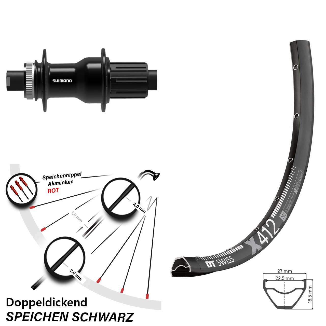 Disc Hinterrad 28-29 Zoll DT Swiss X 412 Shimano FH-TC500 11-12 fach HG 12x142