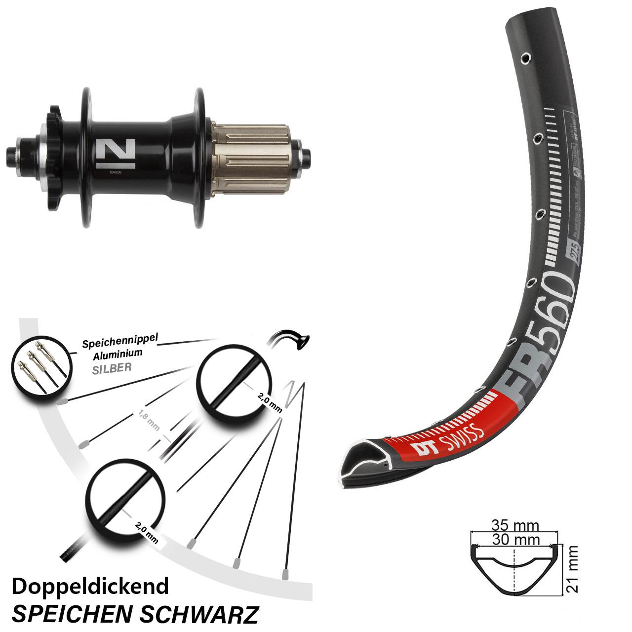 Laufrad 26 Zoll DT Swiss FR 560 Disc Novatec D042SB schwarz 8-11 fach HG