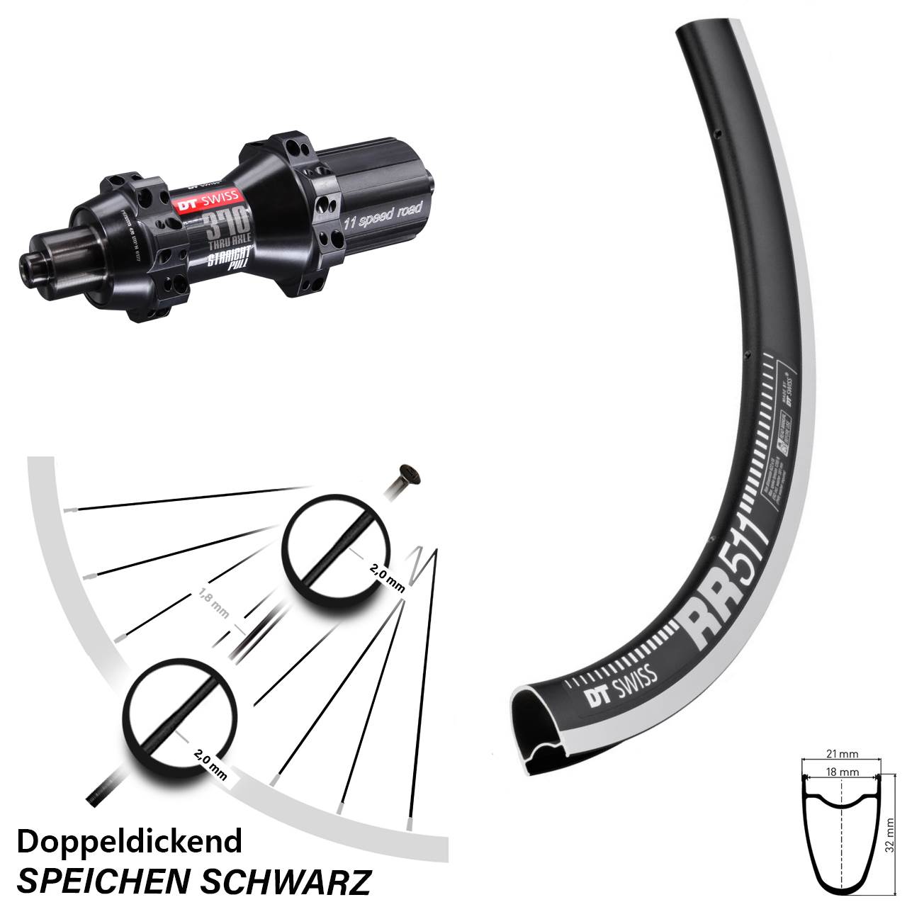 DT Swiss RR511-370 28 Zoll Hinterrad für Schnellspanner 11-12 fach HG