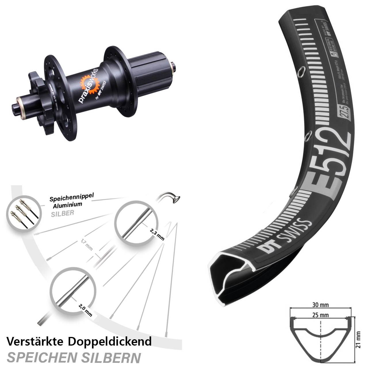 Hinterrad 29 Zoll DT Swiss E 512-350 6-Loch 5x135 HG 8-11 fach