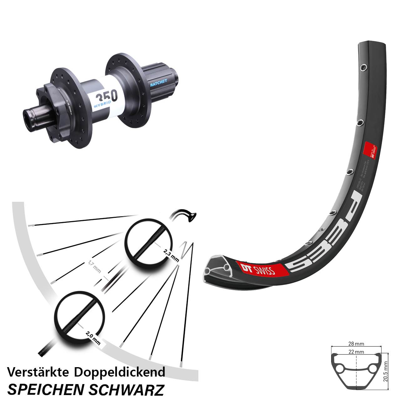 Hinterrad 6-Loch 29 Zoll DT Swiss 533 D-350 Hybrid 8-11 fach 12x148