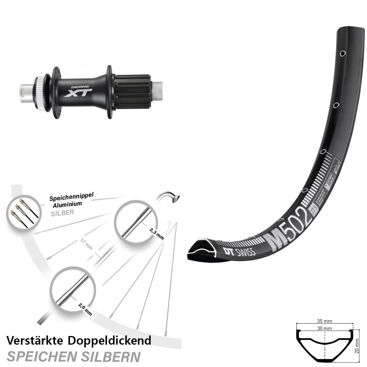 DT Swiss M502 Shimano XT 29 Zoll Centerlock Hinterrad 12x142 8-11 fach HG