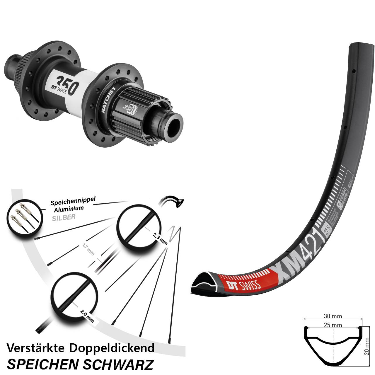 DT Swiss XM421-350 Ratchet 36 27,5 Zoll Centerl. Hinterrad 12x148 Micro Spline