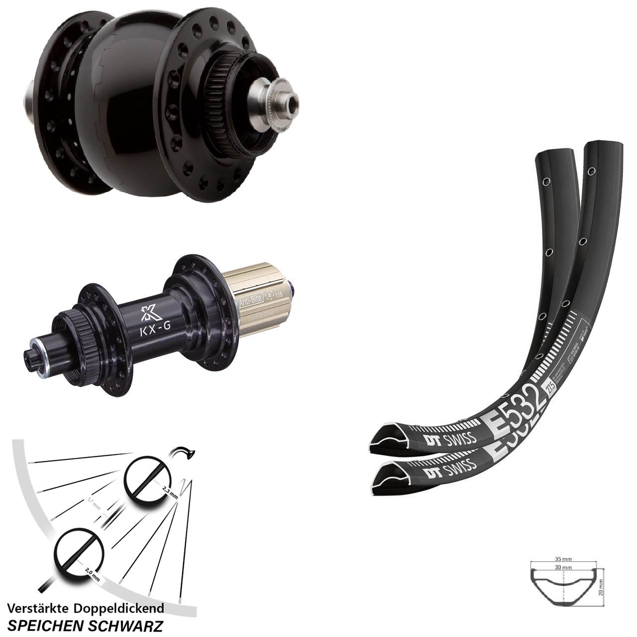 Laufradsatz Centerlock QR 29 Zoll DT Swiss E532 KX-G SON delux 8-12 fach