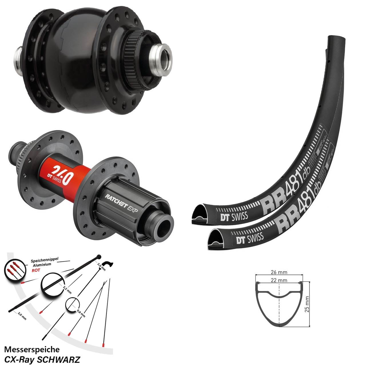 Laufradsatz Centerlock 12x100/142 28 Zoll DT Swiss RR481 240 EXP SON 28 11-12 fach CX-Ray
