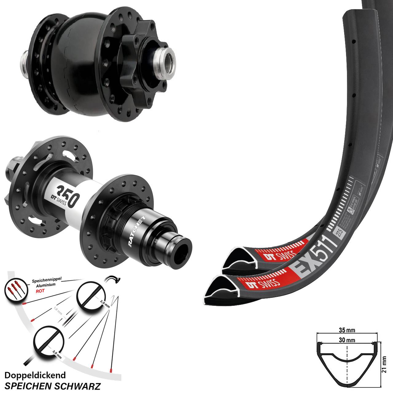 29 Zoll DT Swiss EX511 SON 28 350 XD Disc Laufradsatz 12x100/142