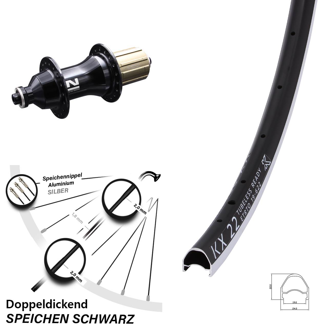 28 Zoll KX 22 Novatec F162SB Laufrad hinten für Schnellspanner 8-12 fach