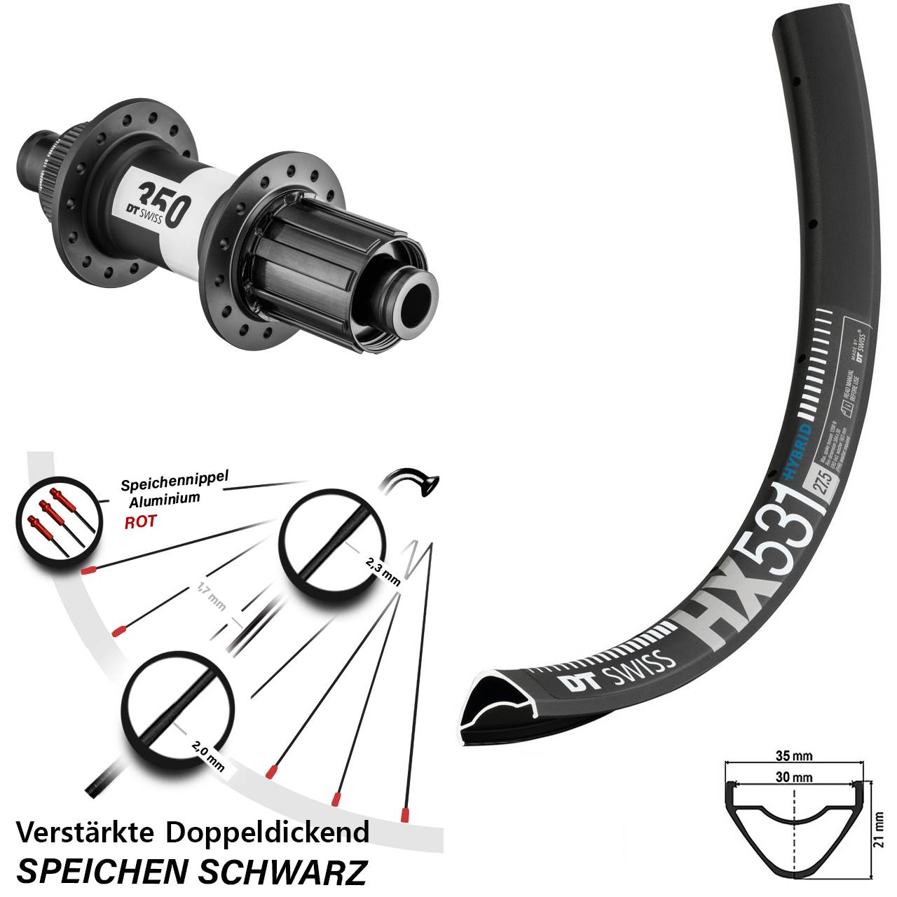 Disc Laufrad 29 Zoll DT Swiss HX531 DT Swiss 350 8-11 fach HG 12x148 Boost
