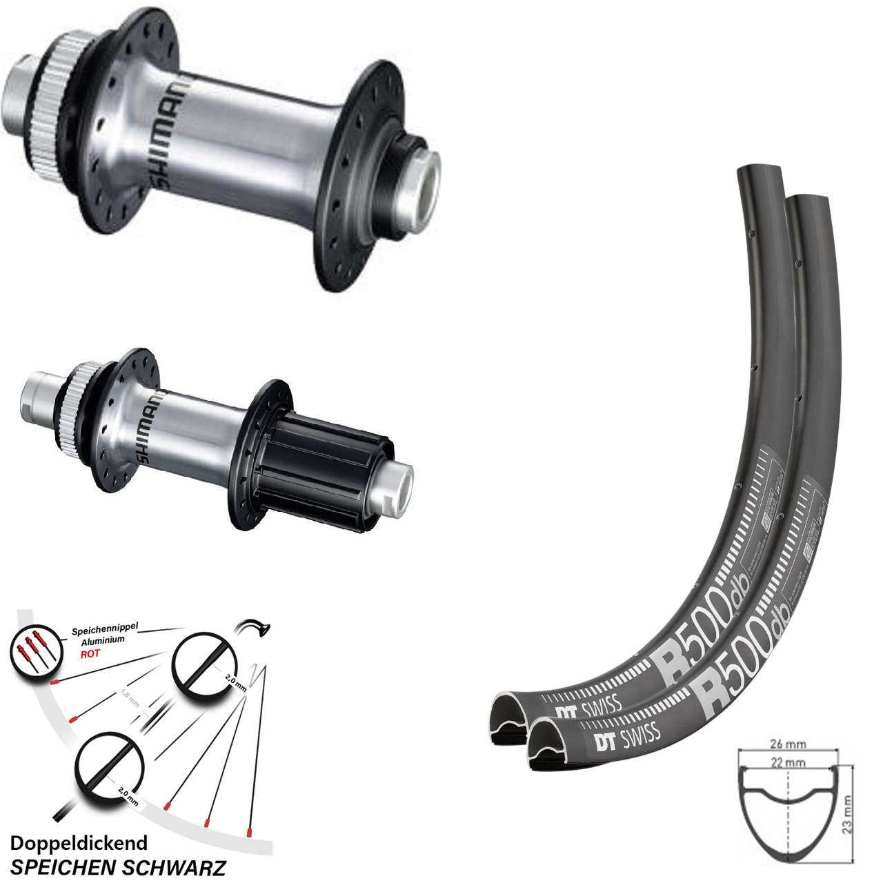 Laufradsatz Road Shimano RS770 DT Swiss R 500 Disc Steckachse 12 mm