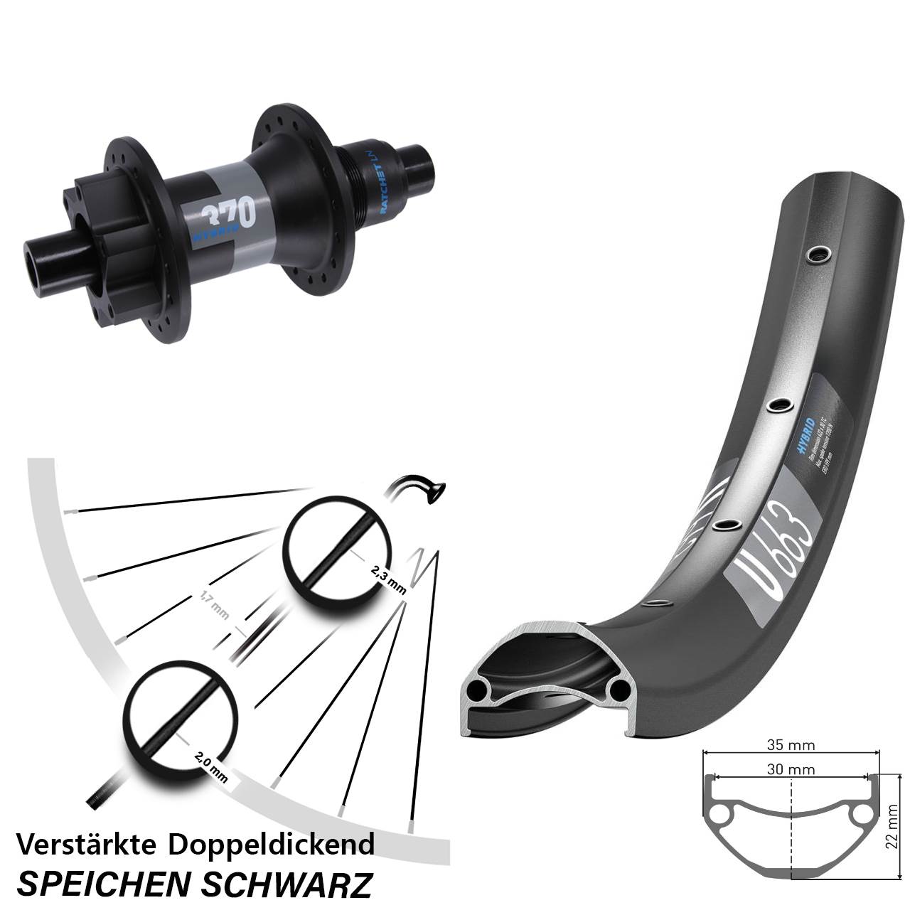 29 Zoll DT Swiss U 663 DT Swiss Hybrid 370 Boost Disc Laufrad 12x148 Boost SRAM XD