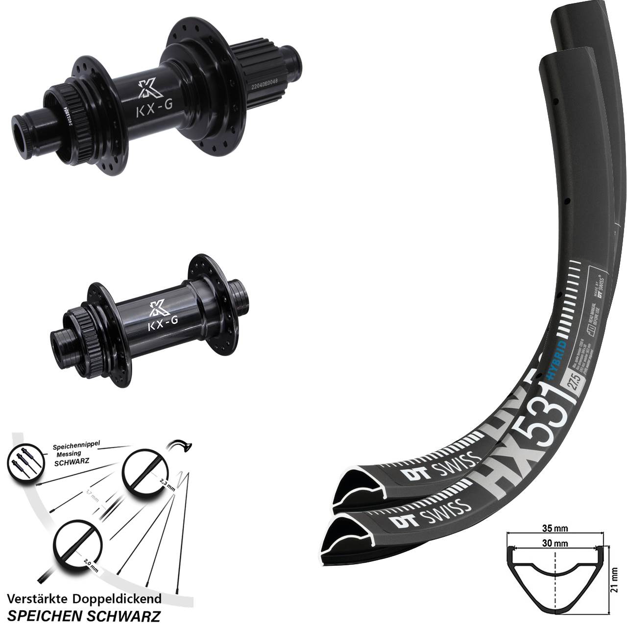 27,5 Zoll DT Swiss HX531 KX-GS Heavy Duty Disc Laufradsatz 15x100 12x142 Micro Spline