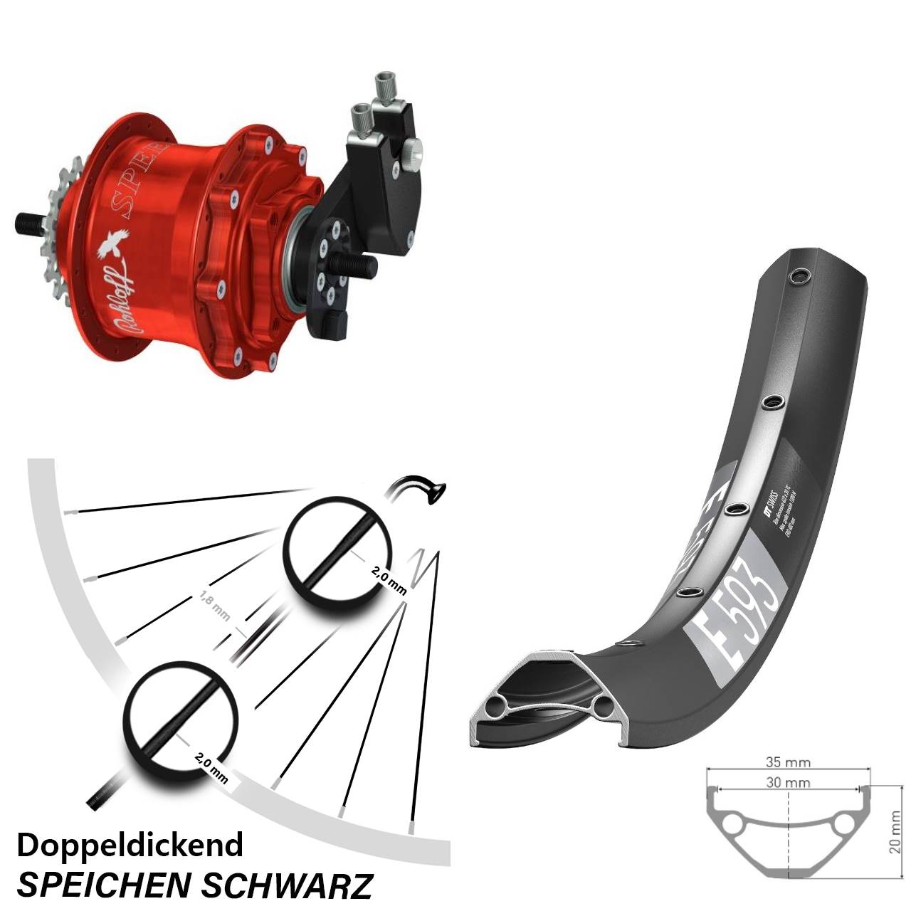 Hinterrad 29 Zoll DT Swiss E 593 Disc Rohloff Speedhub 500/14 TS DB OEM Tandem rot