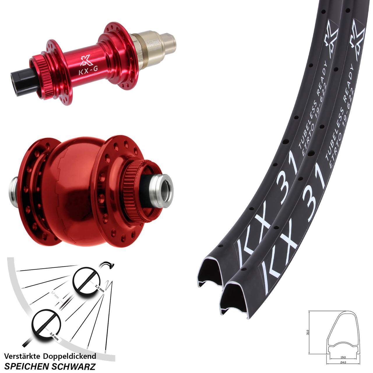 Disc Laufradsatz 28 Zoll KX-G 31 rot SON XDR 11-12 fach 12x100/142