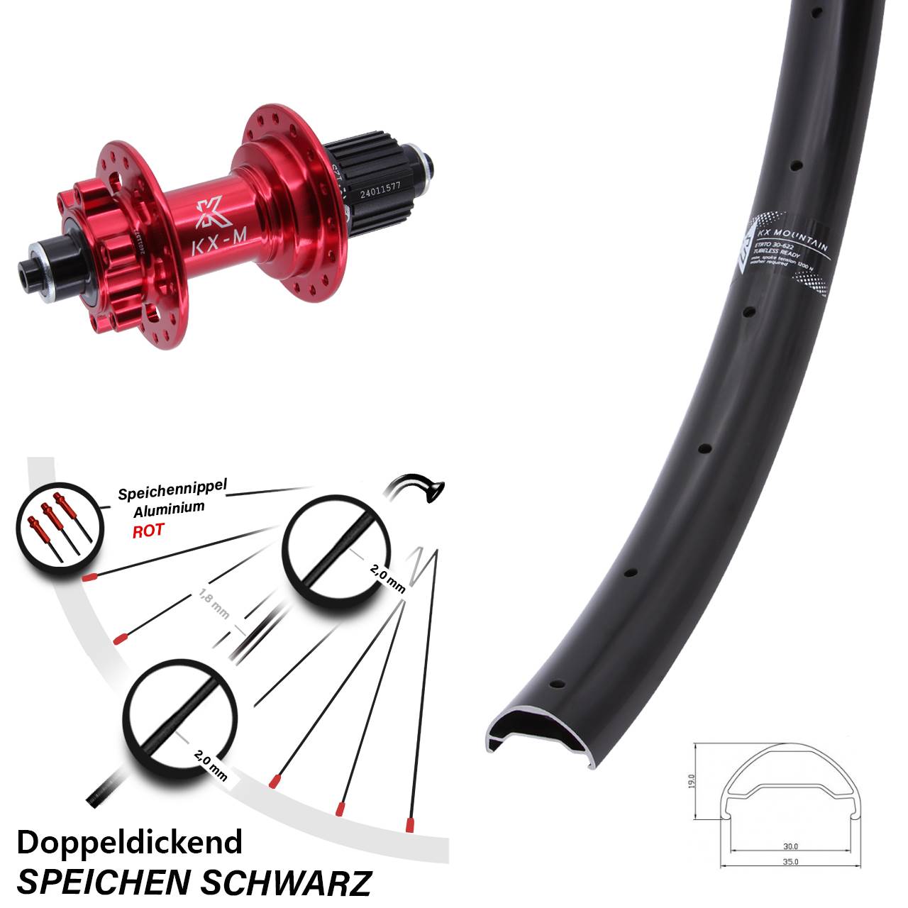 Disc Laufrad QR 29 Zoll KX-M Mountain rot Micro Spline