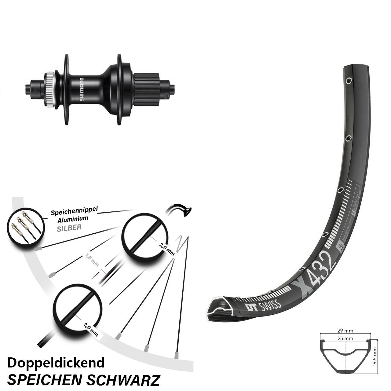 DT Swiss X432 Shimano FH-MT500 29 Zoll Hinterrad QR Micro Spline