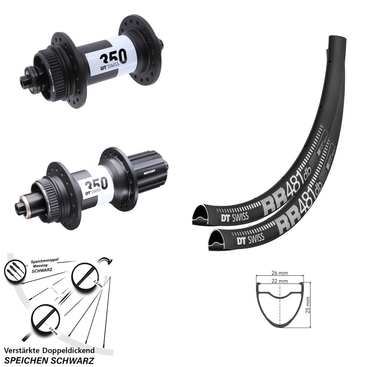 DT Swiss RR481-350 Ratchet 36 28 Zoll Laufradsatz Disc QR 8-11 fach