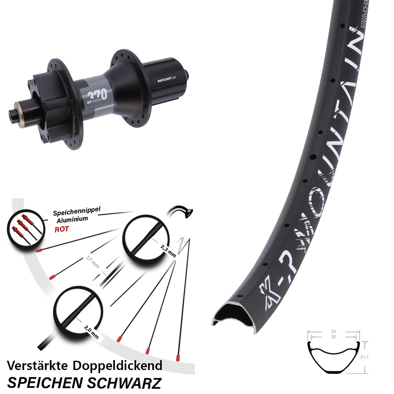 6-Loch Hinterrad für Schnellspanner 29 Zoll KX-R Mountain DT Swiss 370 8-11 fach HG
