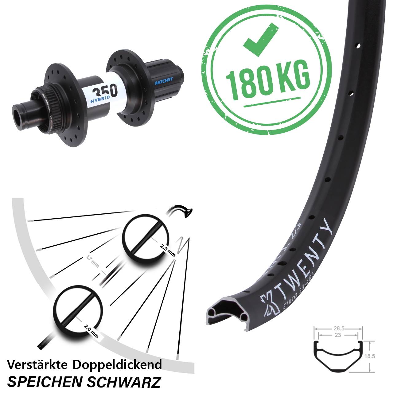 KX Twenty DT Swiss Hybrid 350 20 Zoll Disc Hinterrad 12x148 Boost 8-11 fach HG