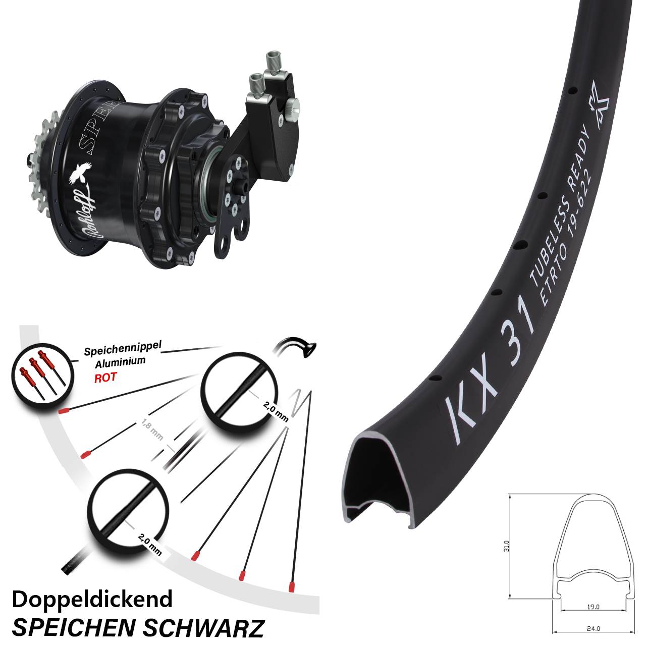 Hinterrad 28 Zoll KX 31 Disc Rohloff Speedhub 500/14 CC DB Tandem schwarz