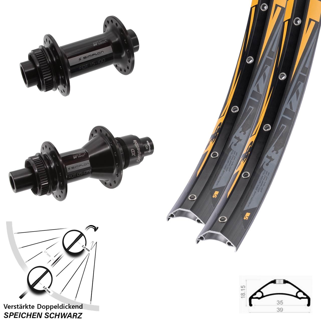 Centerlock Laufradsatz 15x100 12x142 27,5 Zoll Rodi TRYP 35 DT Swiss 370 SRAM XD
