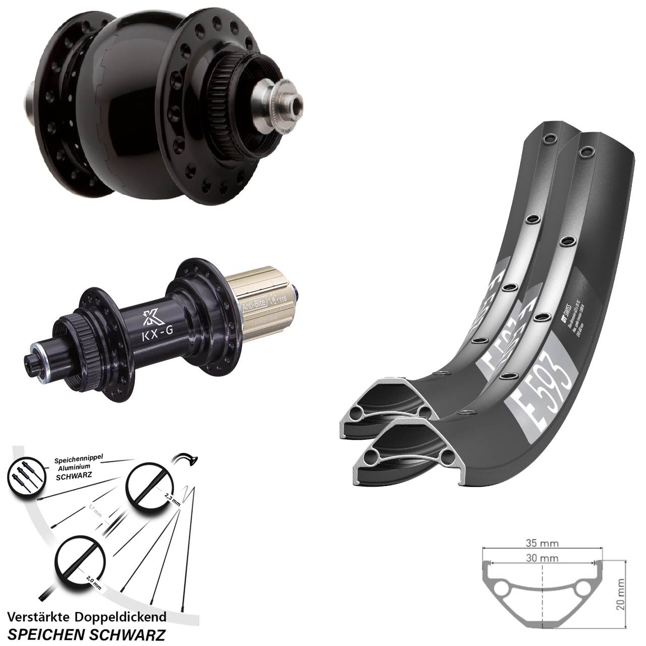 Laufradsatz Centerlock 650B DT Swiss E 593 KX-G SON delux 8-12 fach für Schnellspanner