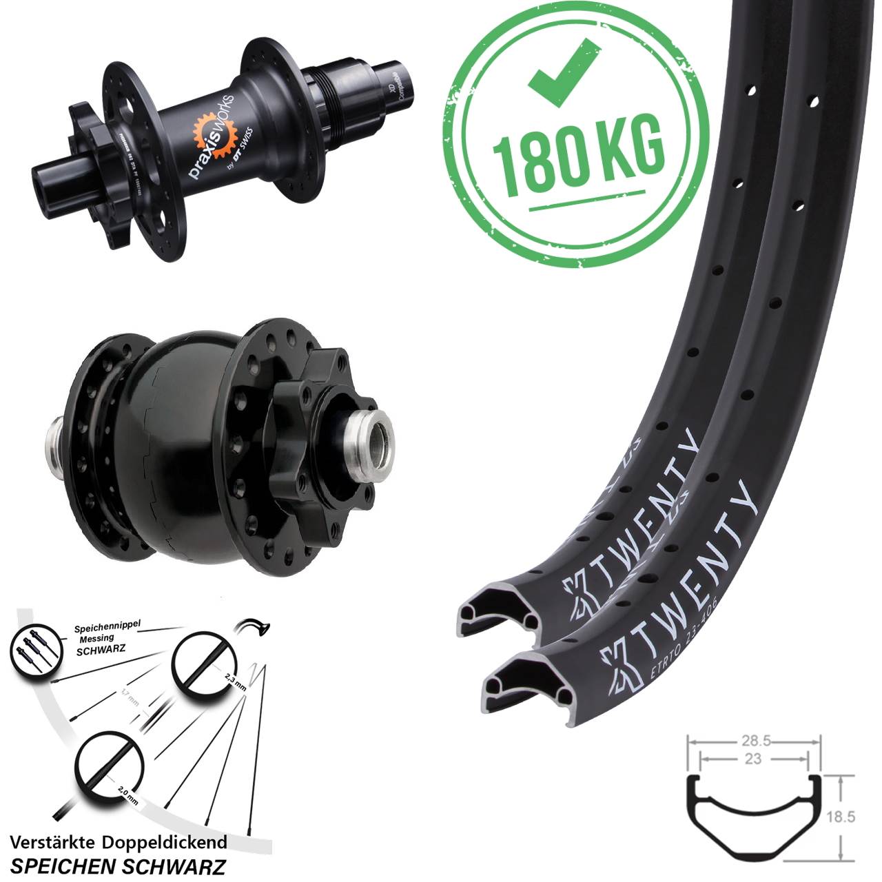 Disc Laufrad-Satz 12x100/142 20 Zoll KX Twenty DT Swiss 350 Ratchet 36 SON 28 SRAM XD