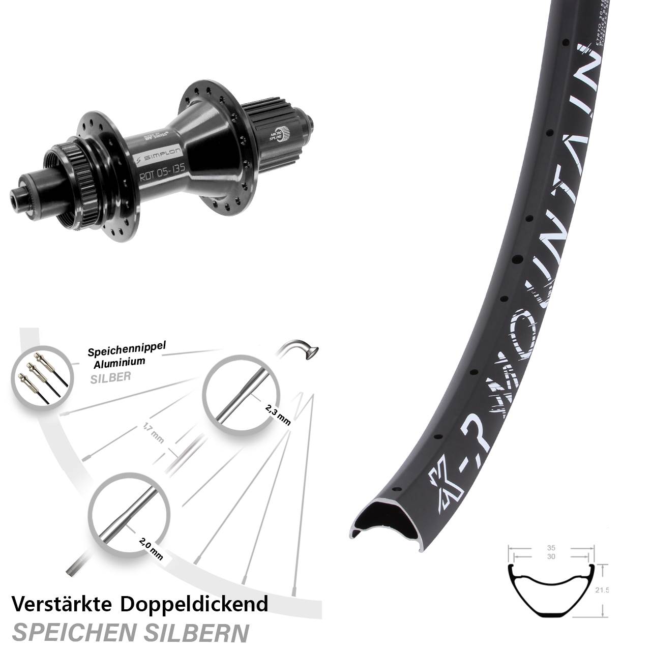 Disc Laufrad QR 29 Zoll KX-R Mountain DT Swiss 370 Hybrid Shimano Micro Spline