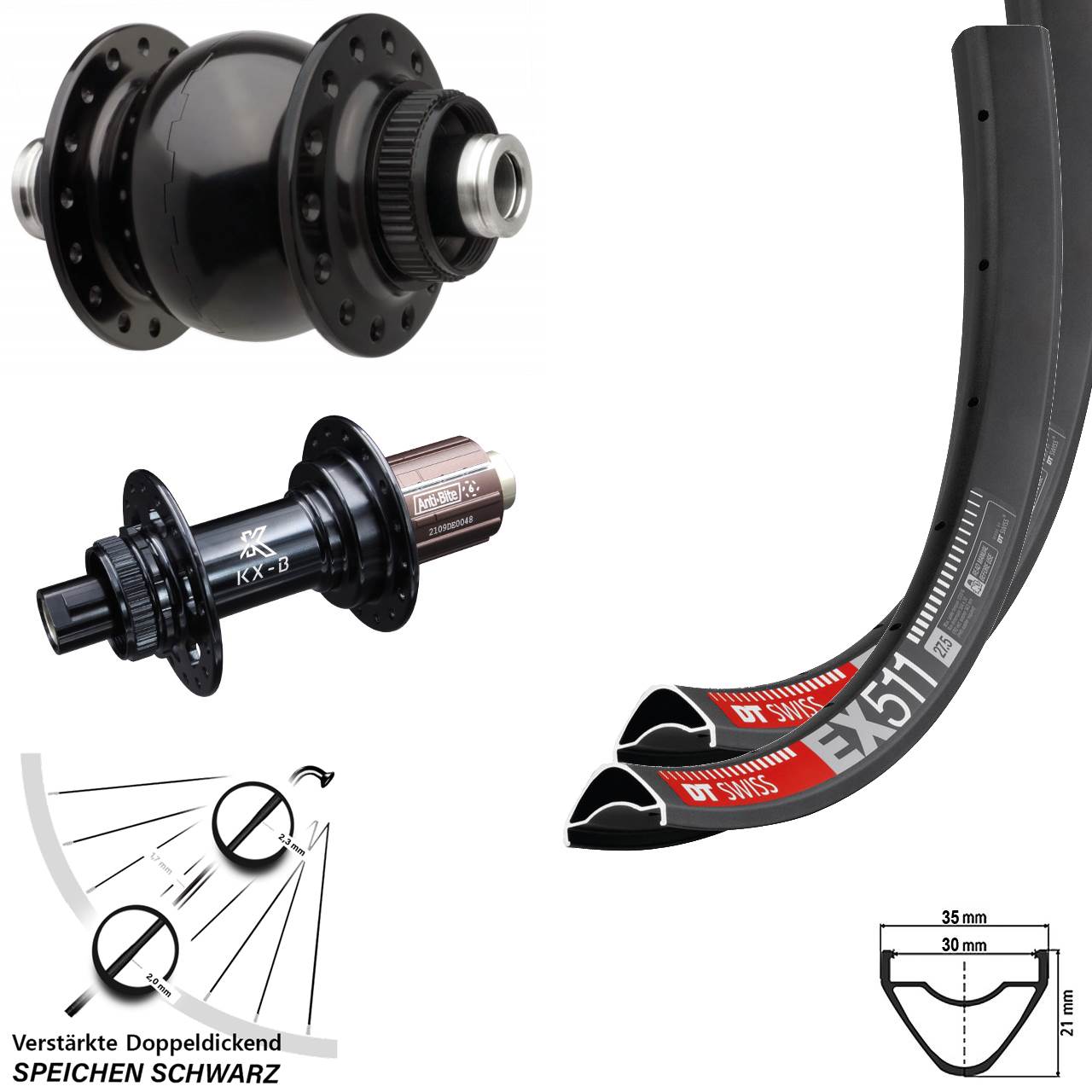 29 Zoll DT Swiss EX511 KX-B SON 28 Boost Centerlock Laufradsatz 12x110/148 8-12 fach HG