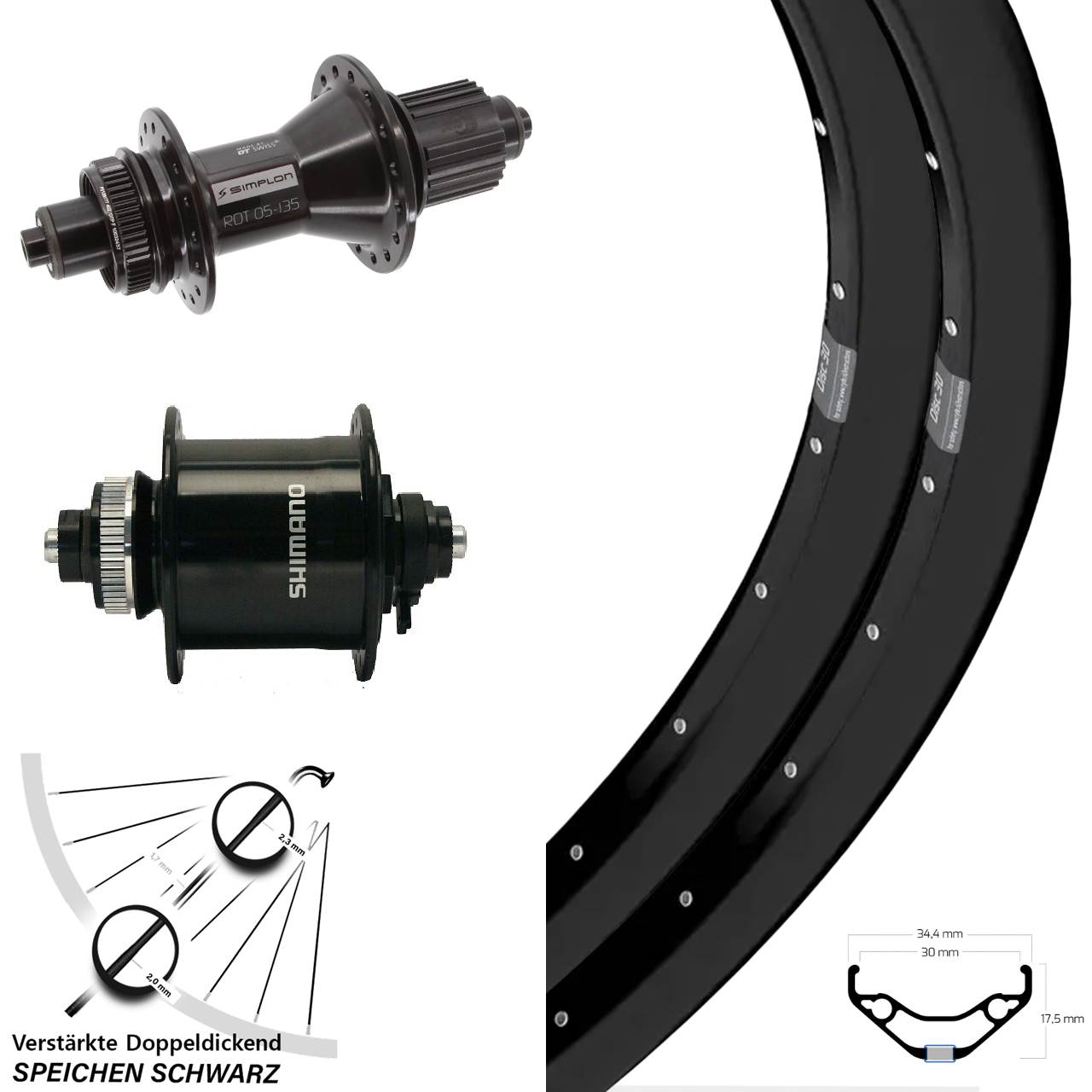 Laufradsatz QR 29 Zoll Ryde Disc 30 DT Swiss 370 Hybrid Shimano DH-UR700 Micro Spline