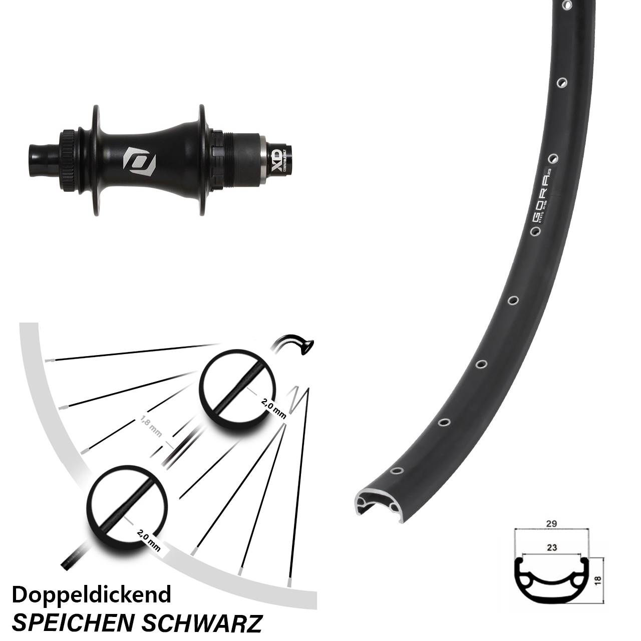 28-29 Zoll Gora 23 Syncros Boost Centerlock Hinterrad 12x148 Boost XD