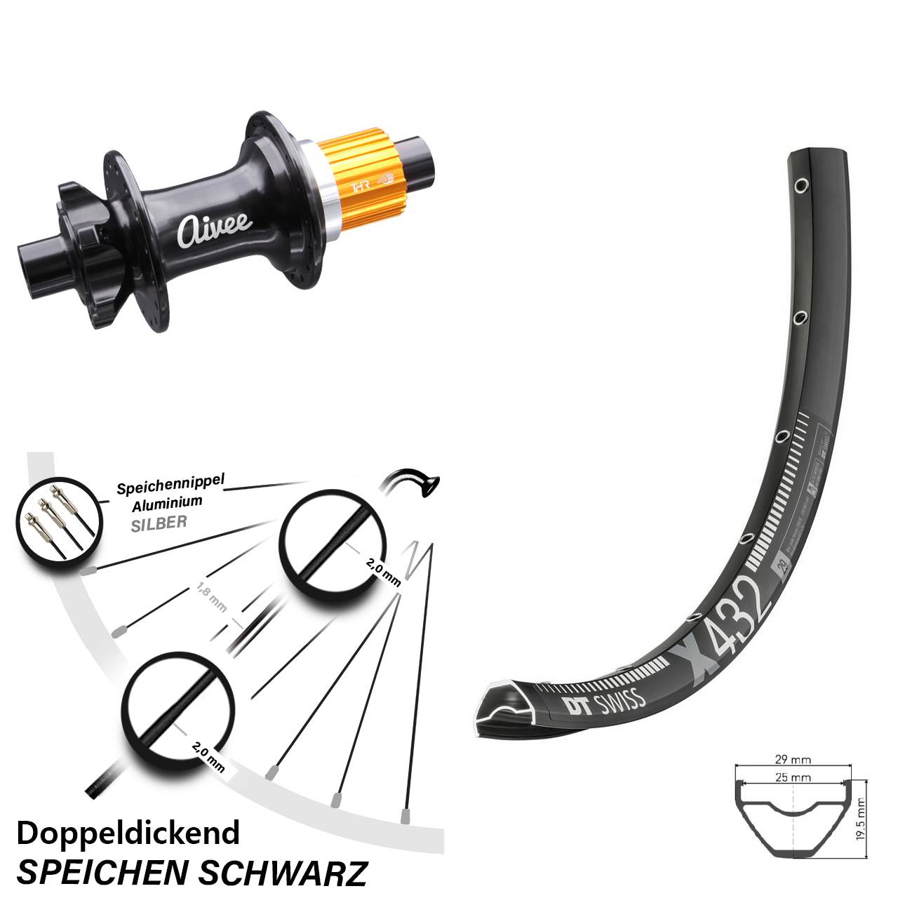 29 Zoll DT Swiss X 432 Hinterrad Aivee Micro Spline Boost
