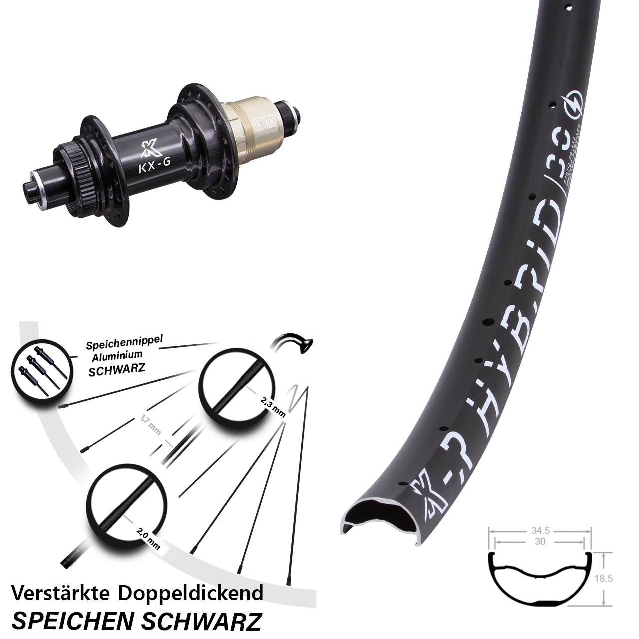 Centerlock Hinterrad 29 Zoll KX-GR Hybrid 30 XDR 11-12 fach QR
