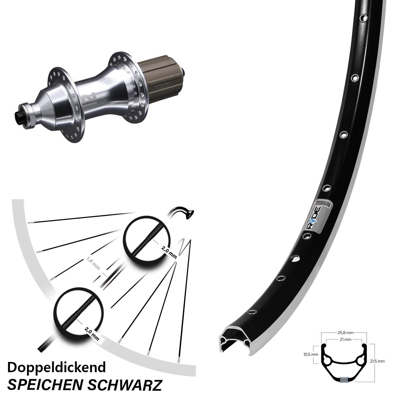 26 Zoll Ryde ZAC 421 Novatec F162 Hinterrad QR 8-12 fach HG