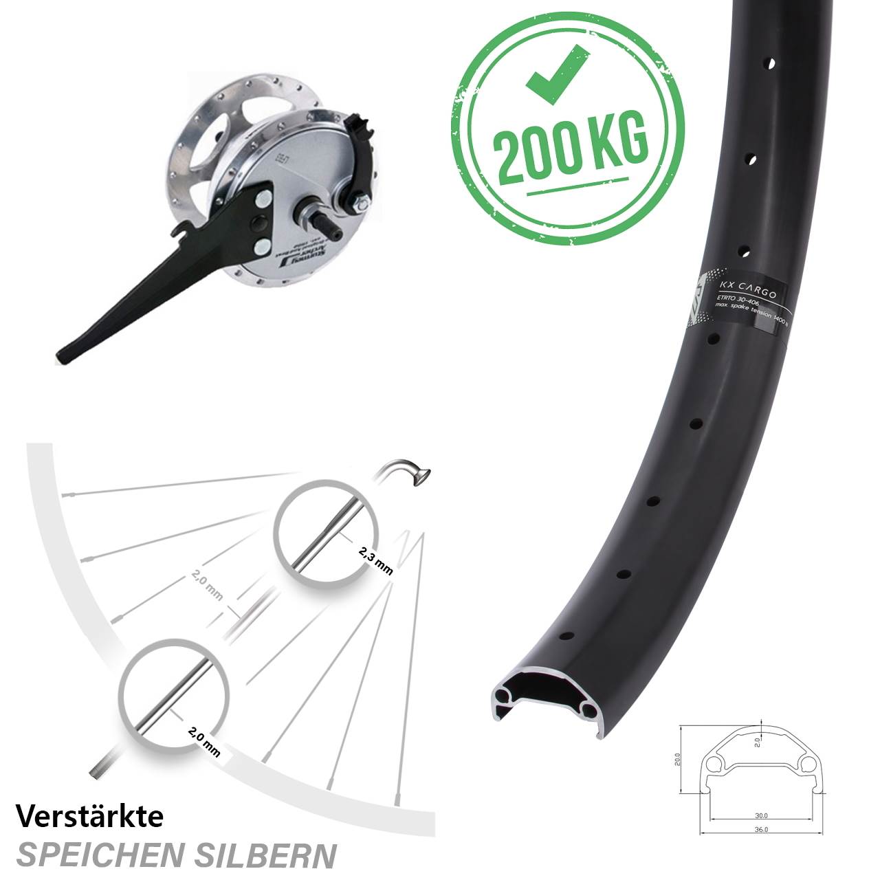 20 Zoll Vorderrad Lastenrad Kx Cargo Sturmey Archer Trommelbremsnabe