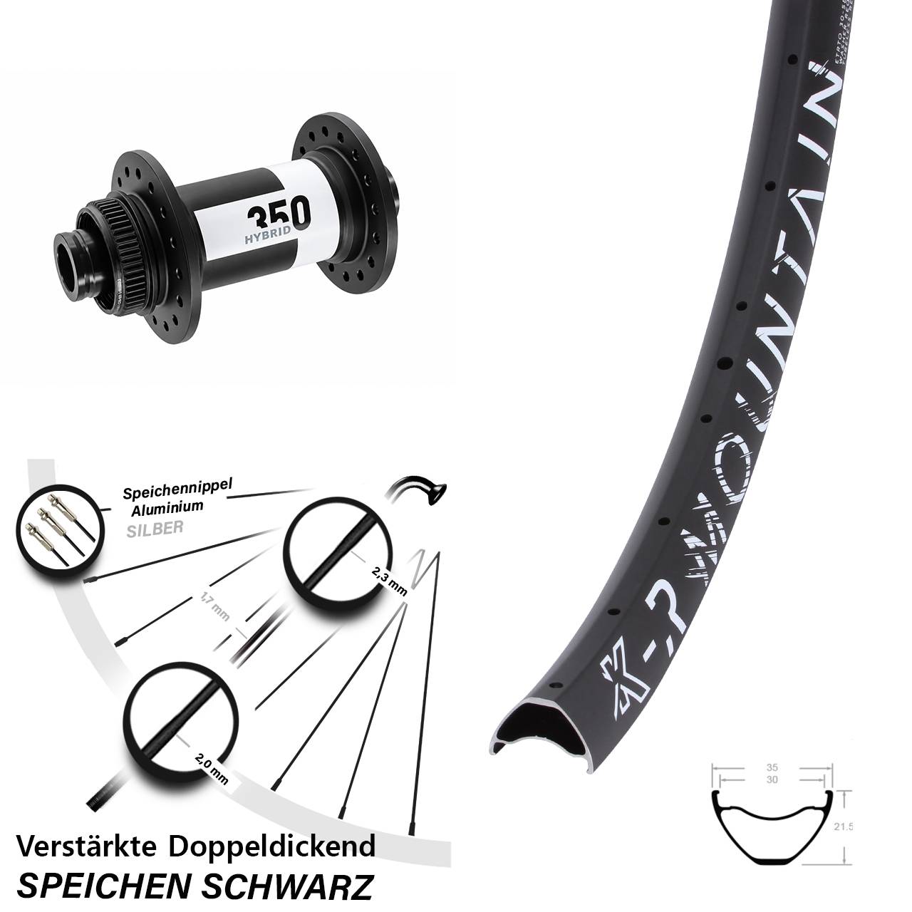 Vorderrad Centerlock 29 Zoll KX-R Mountain DT Swiss Hybrid 350 15x110 Boost