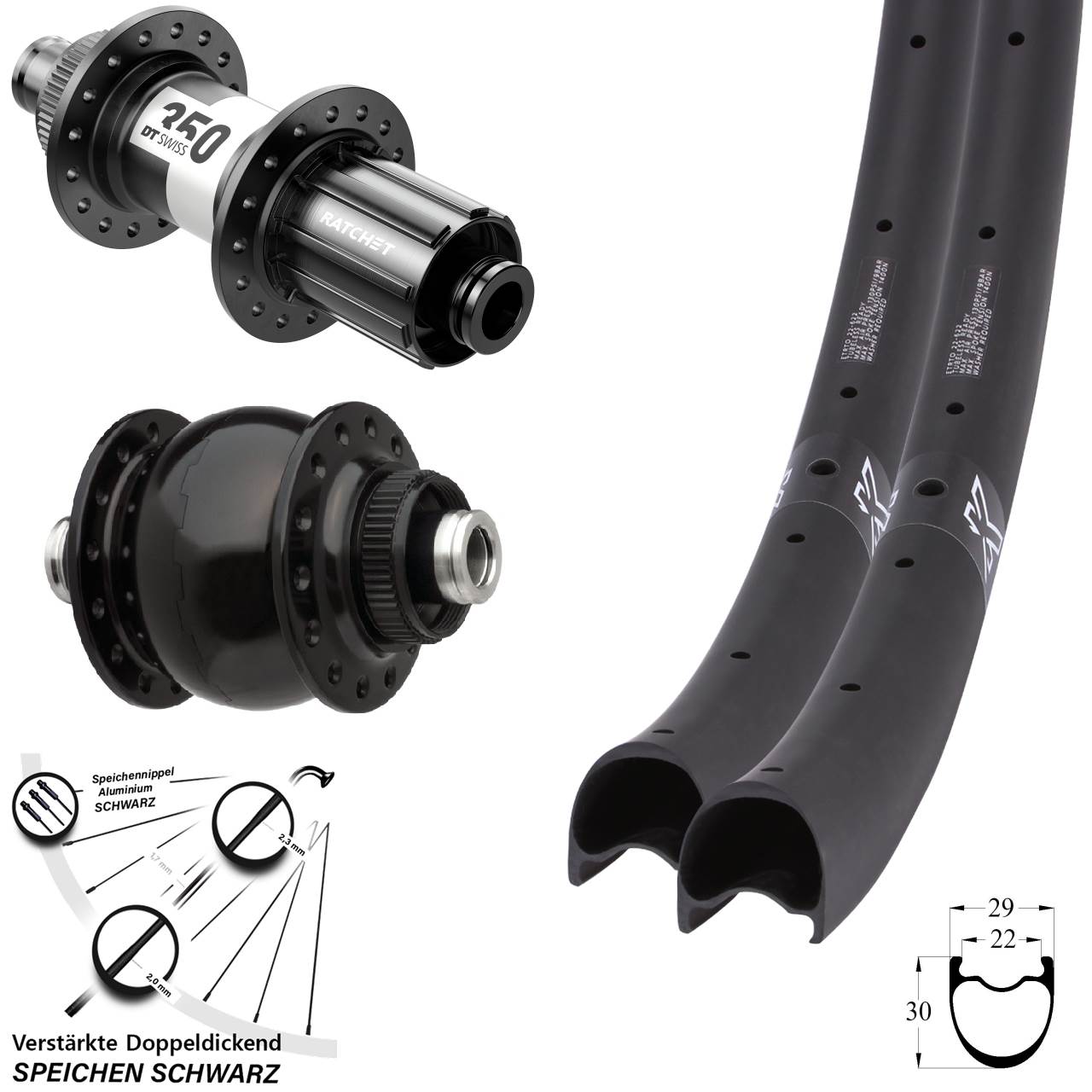 28 Zoll KX-RC Carbon DT Swiss 350 SONdelux Disc Laufradsatz 12x100/142 11-12 fach HG