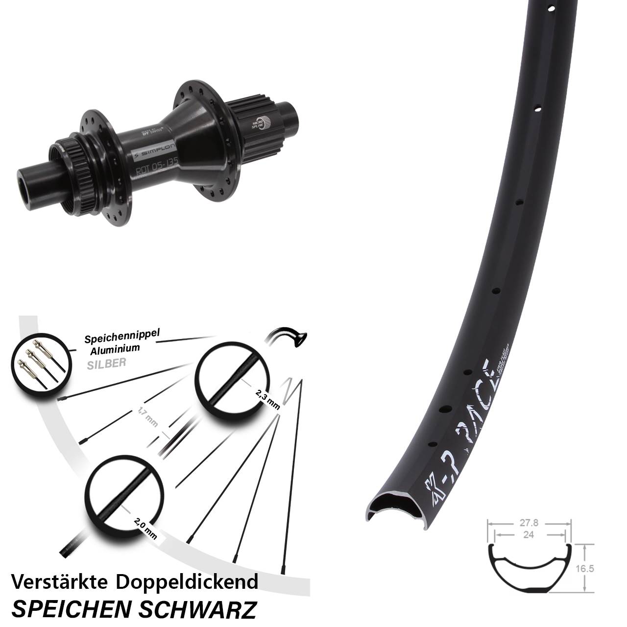 28 Zoll KX-R Race DT Swiss 370 Hybrid Centerlock Hinterrad 12x142 Shimano Micro Spline