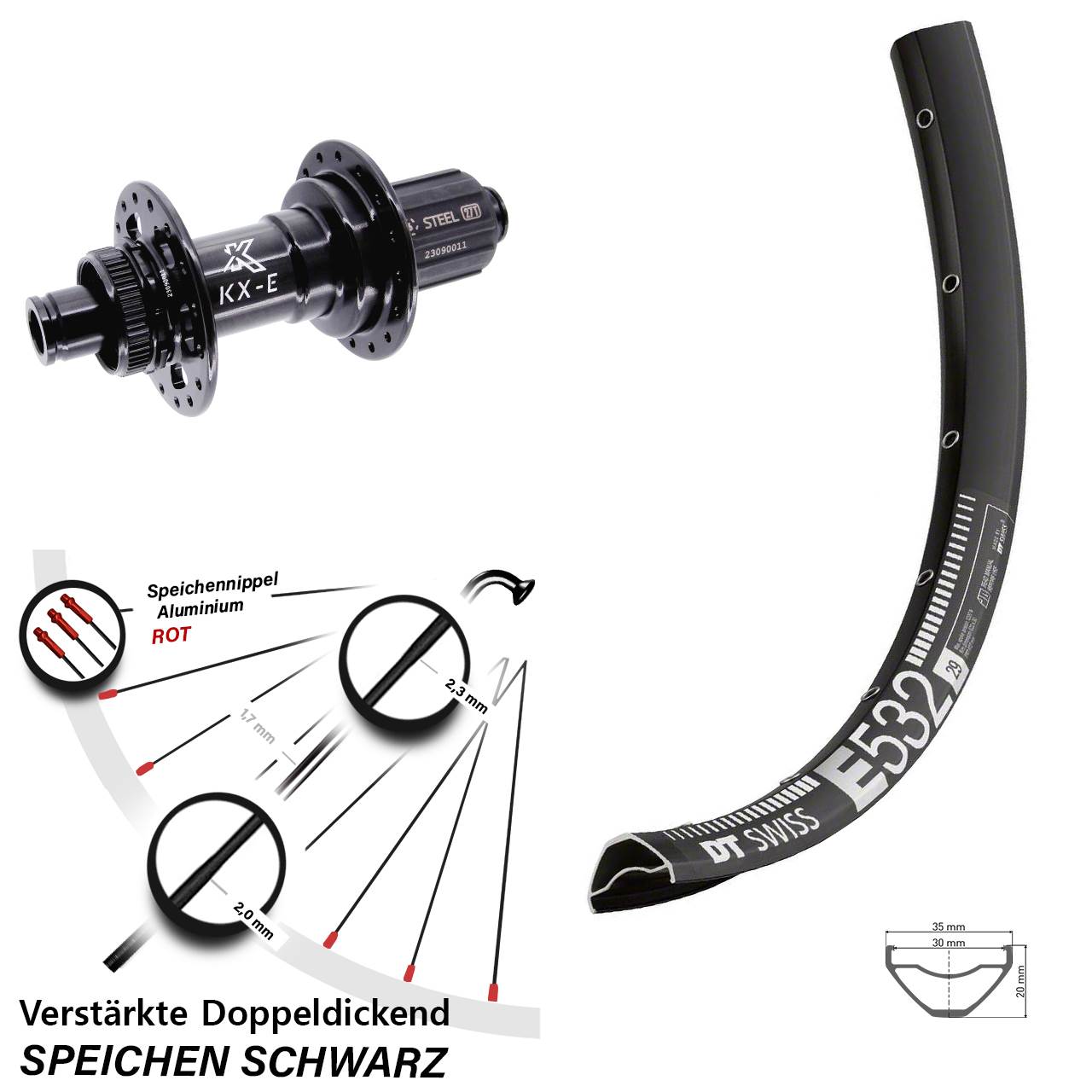 DT Swiss E532 KX-E Stahl Freilauf 27,5 Zoll Centerlock Laufrad 12x148 Boost 8-12 fach HG