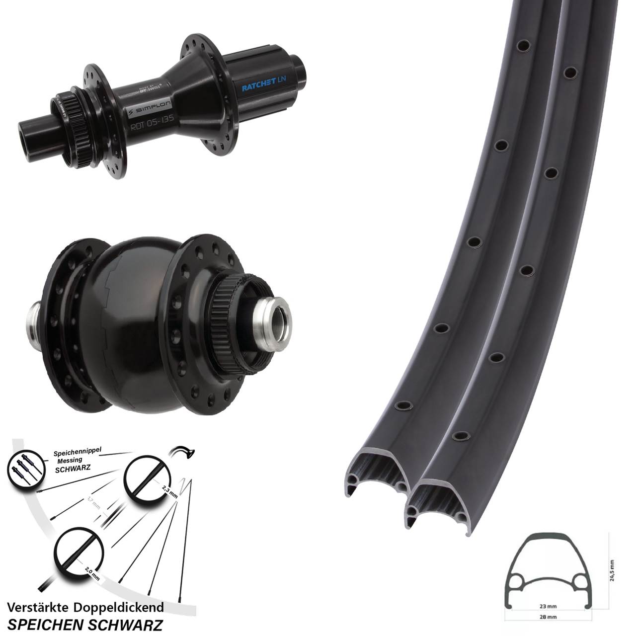Ambrosio DT Swiss 370 Hybrid SONdelux 28-29 Zoll Disc Laufradsatz 12x100/142 8-11 fach