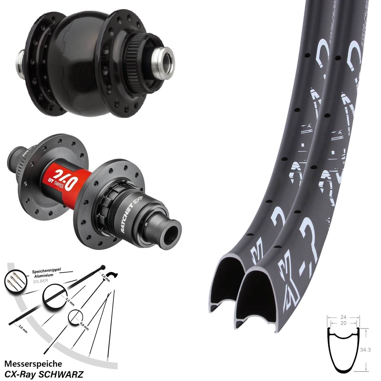 28-29 Zoll KX-R Road DT Swiss 240 EXP SONdelux Disc Laufrad-Satz 12x100/142 XDR 11-12 fach CX-Ray